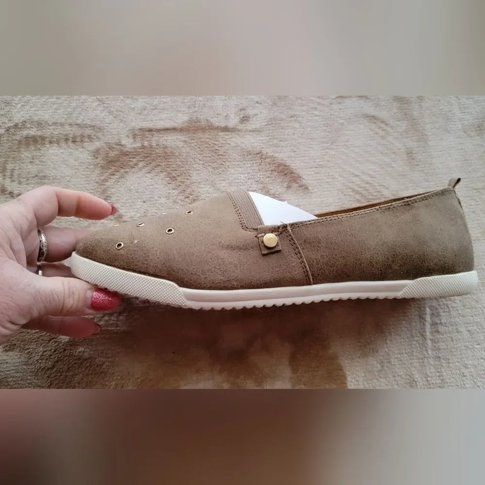 #176 CloudWalkers by Avenue Gold-toned Grommet Khaki Colored Slip-On Sneakers